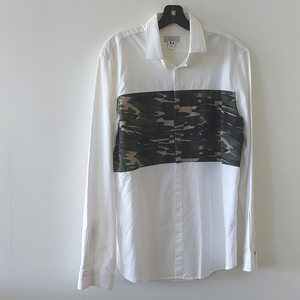 Zara men Camo Stripe Oxford botton down shirt size L